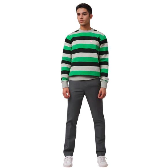 Champion Mens Vintage Striped Green Black Gray Sweatshirt Size 2XL - Picture 9 of 9